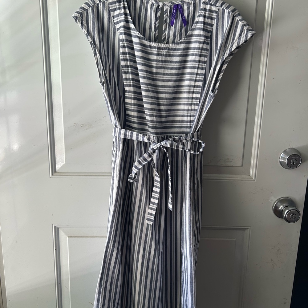 Striped Gray and White Women's Maternity Dress